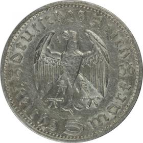 Obrazek 2 dla: 5 marek 1936 F Paul von Hindenburg Niemcy Stuttgart