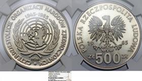 Obrazek dla: 500 złotych 1985 ONZ próba GRADING NGC