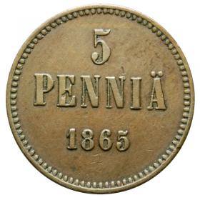 Obrazek dla: 5 pennia 1865 Aleksander II Romanow Finlandia Helsinki