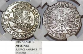 Obrazek dla: Grosz 1605 Zygmunt III Waza Kraków AU grading