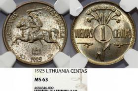 Obrazek dla: 1 centas 1925 Litwa MS 63
