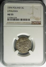 Obrazek 2 dla: Trojak 1594 Zygmunt III Waza Wilno AU 55 NGC