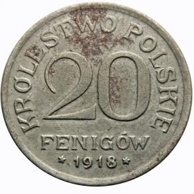Obrazek dla: 20 fenigów 1918 Królestwo Polskie Stuttgart