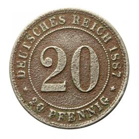 20 fenigów 1887 Fryderyk Wilhelm II Niemcy Stuttgart