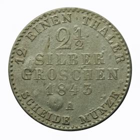 Obrazek 2 dla: 2 1/2 silber groschen 1843 Fryderyk Wilhelm IV Niemcy Berlin