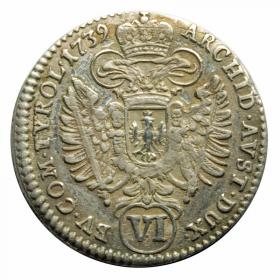 Obrazek 2 dla: 6 krajcarów 1739 Karol VI Habsburg Austria Tyrol Hall