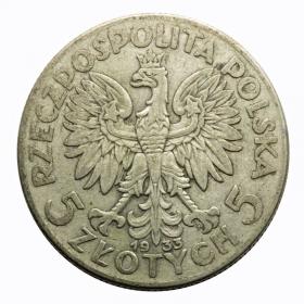 Obrazek 2 dla: 5 złotych 1933 Głowa Kobiety II RP Warszawa