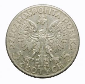 Obrazek 2 dla: 5 złotych 1934 Głowa kobiety II RP Londyn