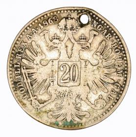 Obrazek 2 dla: 20 krajcarów 1868 Franciszek Józef I Austria
