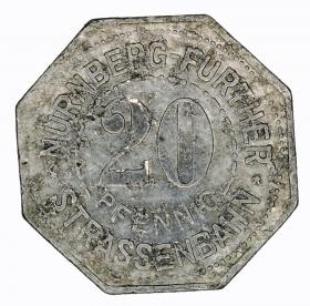 Obrazek dla: Żeton tramwajowy 20 fenigów Nurnberg Further Sparkasse 