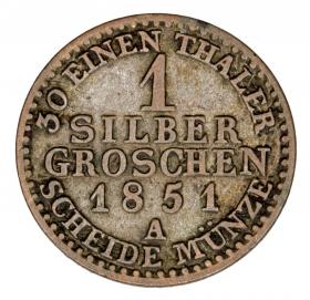 Obrazek 2 dla: 1 grosz srebrny 1851 Fryderyk Wilhelm IV Niemcy Prusy Berlin A