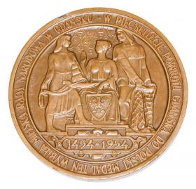 Obrazek 2 dla: Medal Pięćset lecie powrotu Gdańska do Polski 1954 Polska
