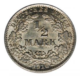 Obrazek dla: 1/2 marki 1916 A Wilhelm II Hohenzollern Niemcy Berlin