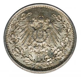 Obrazek 2 dla: 1/2 marki 1916 A Wilhelm II Hohenzollern Niemcy Berlin