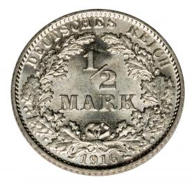 Obrazek dla: 1/2 marki 1916 E Wilhelm II Hohenzollern Niemcy Muldenhutten