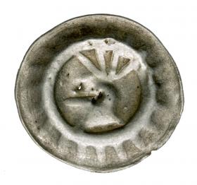 Obrazek dla: Brakteat hełm z pióropuszem z czterema piórami Fryderyk II Żelazny Niemcy Brandenburgia Frankfurt