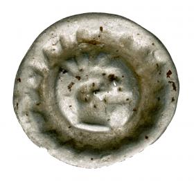 Obrazek 2 dla: Brakteat hełm z pióropuszem z czterema piórami Fryderyk II Żelazny Niemcy Brandenburgia Frankfurt