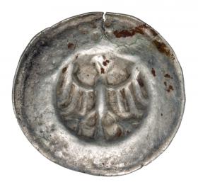 Brakteat orzeł i herb na krawędzi Fryderyk II Żelazny Niemcy Brandenburgia