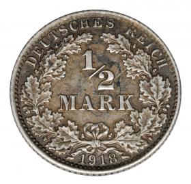 Obrazek dla: 1/2 marki 1918 Wilhelm II Hohenzollern Prusy Berlin