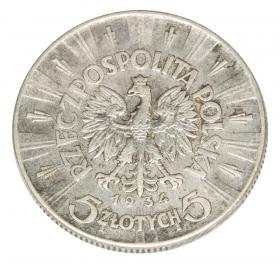 Obrazek 2 dla: 5 złotych Józef Piłsudski 1934 II RP Warszawa