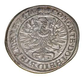 Obrazek 2 dla: 6 krajcarów 1674 Sylwiusz Fryderyk Witemberski Księstwo Oleśnickie Oleśnica